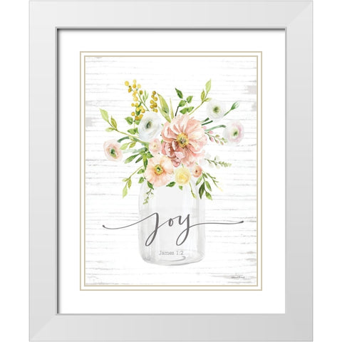 Joy Floral White Modern Wood Framed Art Print with Double Matting by lettered And lined