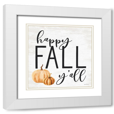 Happy Fall Yall White Modern Wood Framed Art Print with Double Matting by Lettered and Lined