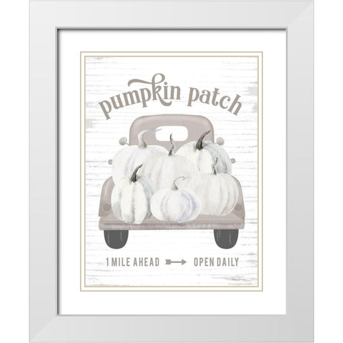 Pumpkin Patch Truck White Modern Wood Framed Art Print with Double Matting by lettered And lined