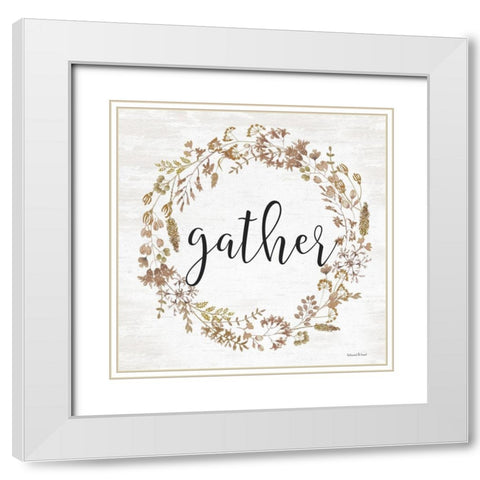 Gather Wreath White Modern Wood Framed Art Print with Double Matting by lettered And lined
