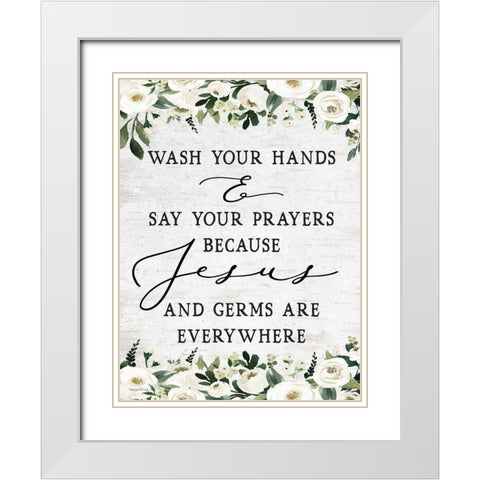 Wash Your Hands White Modern Wood Framed Art Print with Double Matting by lettered And lined
