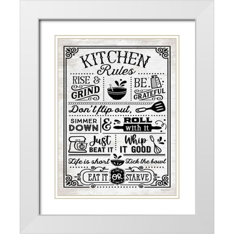 Kitchen Rules White Modern Wood Framed Art Print with Double Matting by lettered And lined