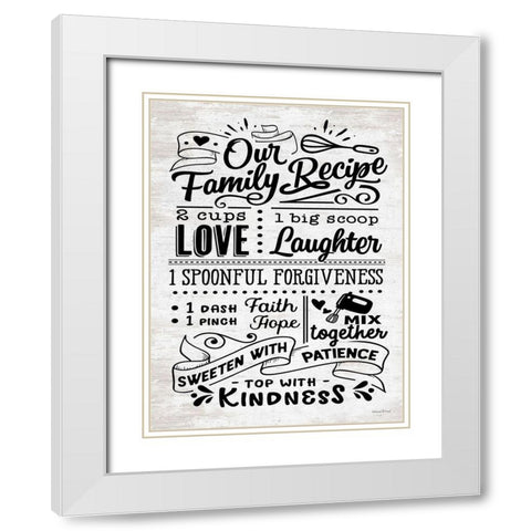 Our Family Recipe White Modern Wood Framed Art Print with Double Matting by lettered And lined