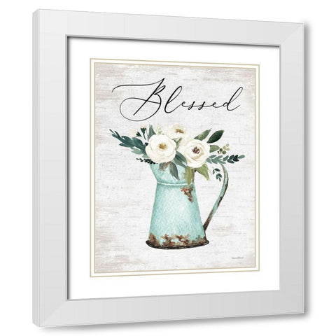 Blessed White Modern Wood Framed Art Print with Double Matting by lettered And lined