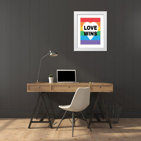 Rainbow Love Wins White Modern Wood Framed Art Print with Double Matting by lettered And lined