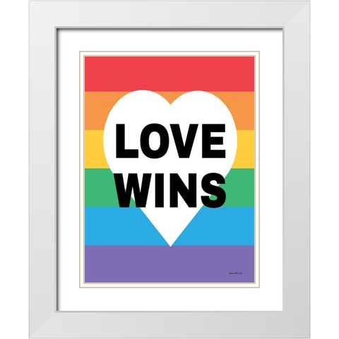 Rainbow Love Wins White Modern Wood Framed Art Print with Double Matting by lettered And lined