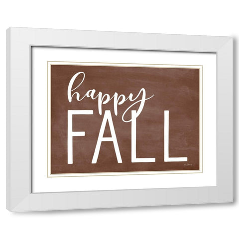 Happy Fall White Modern Wood Framed Art Print with Double Matting by Lettered And Lined