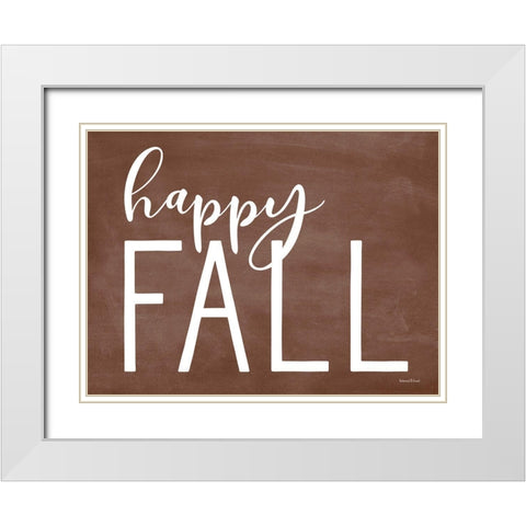 Happy Fall White Modern Wood Framed Art Print with Double Matting by Lettered And Lined