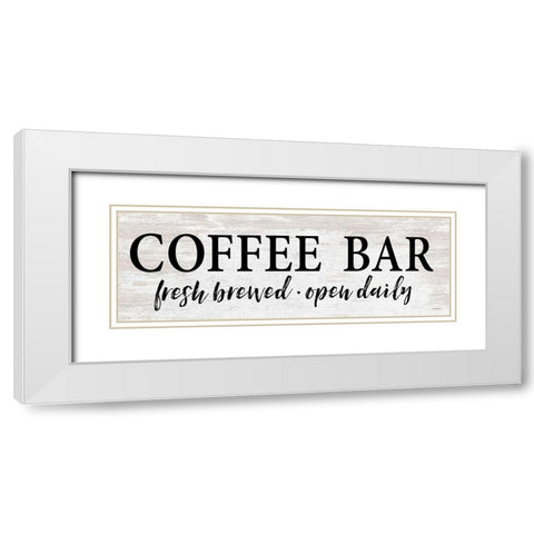 Coffee Bar - Fresh Brewed White Modern Wood Framed Art Print with Double Matting by Lettered And Lined