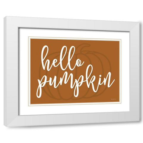 Hello Pumpkin White Modern Wood Framed Art Print with Double Matting by Lettered and Lined