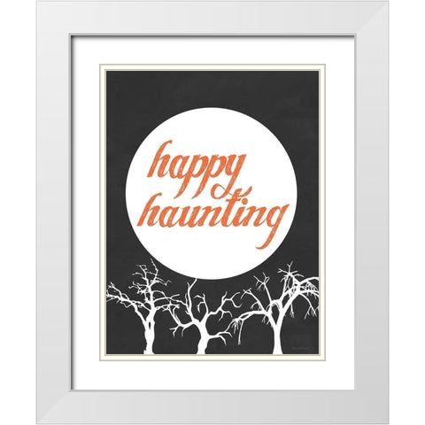 Happy Haunting White Modern Wood Framed Art Print with Double Matting by Lettered and Lined