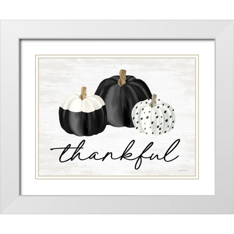 Thankful White Modern Wood Framed Art Print with Double Matting by Lettered And Lined
