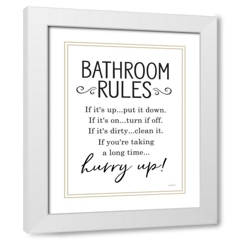 Bathroom Rules White Modern Wood Framed Art Print with Double Matting by Lettered And Lined