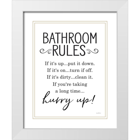 Bathroom Rules White Modern Wood Framed Art Print with Double Matting by Lettered And Lined