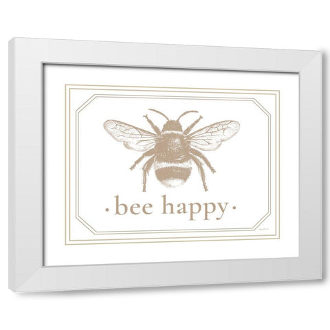 Bee Happy White Modern Wood Framed Art Print with Double Matting by Lettered And Lined