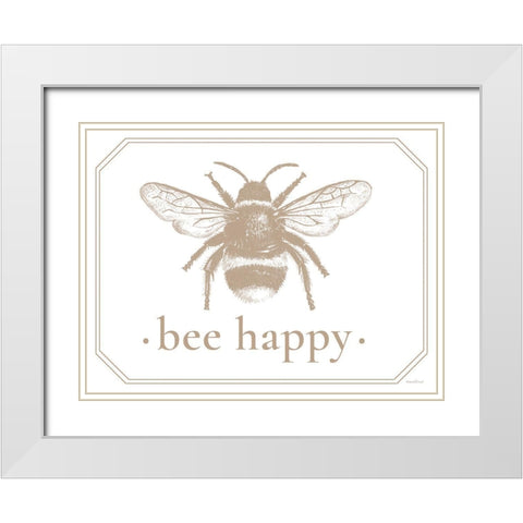 Bee Happy White Modern Wood Framed Art Print with Double Matting by Lettered And Lined