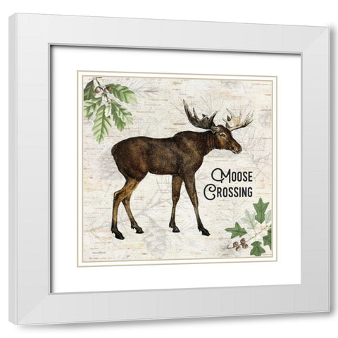 Moose Crossing White Modern Wood Framed Art Print with Double Matting by Lettered And Lined