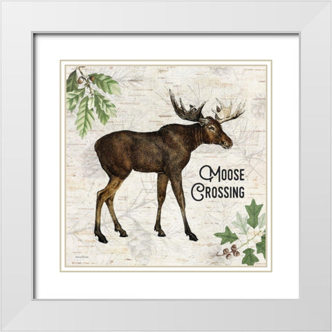 Moose Crossing White Modern Wood Framed Art Print with Double Matting by Lettered And Lined