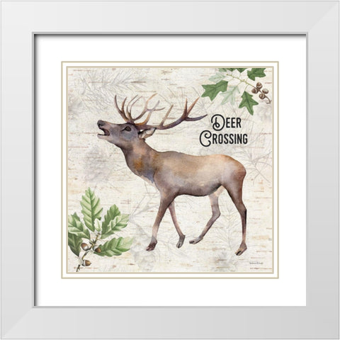 Deer Crossing White Modern Wood Framed Art Print with Double Matting by Lettered And Lined
