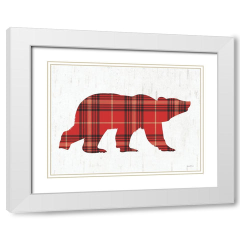 Plaid Bear White Modern Wood Framed Art Print with Double Matting by Lettered And Lined