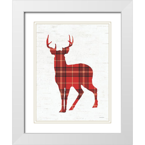 Plaid Deer White Modern Wood Framed Art Print with Double Matting by Lettered And Lined