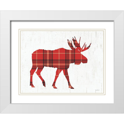 Plaid Moose White Modern Wood Framed Art Print with Double Matting by Lettered And Lined