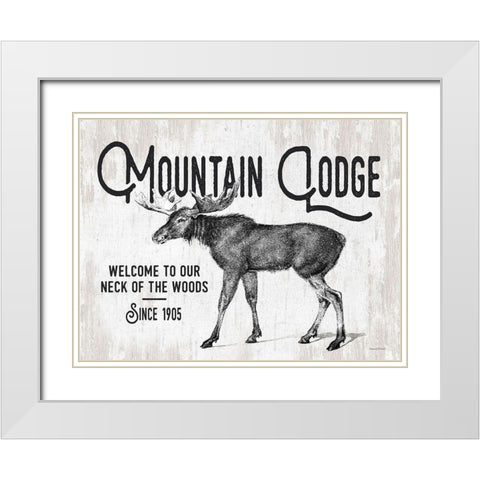 Mountain Lodge White Modern Wood Framed Art Print with Double Matting by Lettered And Lined