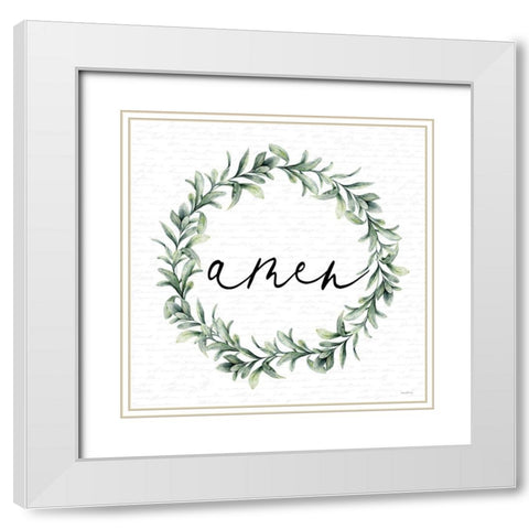 Amen Wreath White Modern Wood Framed Art Print with Double Matting by lettered and lined