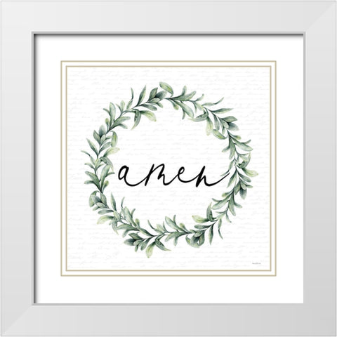 Amen Wreath White Modern Wood Framed Art Print with Double Matting by lettered and lined
