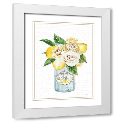 Lemons and Flowers Bouquet White Modern Wood Framed Art Print with Double Matting by lettered and lined
