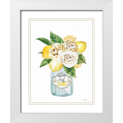 Lemons and Flowers Bouquet White Modern Wood Framed Art Print with Double Matting by lettered and lined