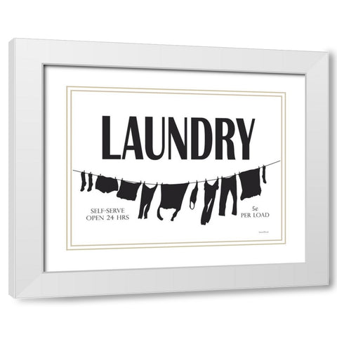 Laundry Clothesline White Modern Wood Framed Art Print with Double Matting by Lettered And Lined