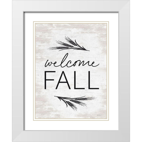 Welcome Fall White Modern Wood Framed Art Print with Double Matting by Lettered And Lined