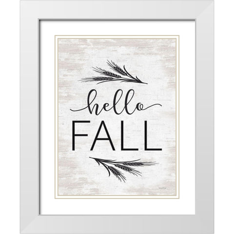 Hello Fall White Modern Wood Framed Art Print with Double Matting by Lettered And Lined