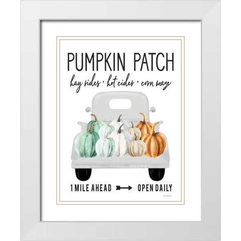 Pumpkin Patch Ahead White Modern Wood Framed Art Print with Double Matting by Lettered And Lined