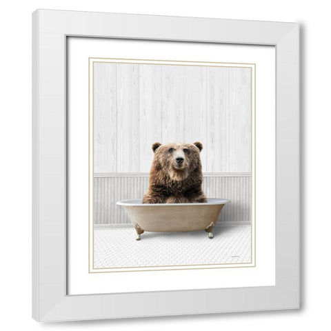 Bath Time Bear  White Modern Wood Framed Art Print with Double Matting by Lettered And Lined