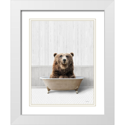Bath Time Bear  White Modern Wood Framed Art Print with Double Matting by Lettered And Lined