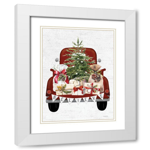 Believe Christmas Truck White Modern Wood Framed Art Print with Double Matting by Lettered and Lined