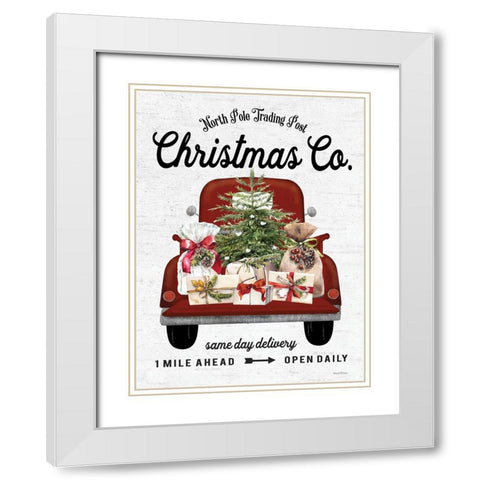 Christmas Co. Truck Delivery White Modern Wood Framed Art Print with Double Matting by Lettered and Lined