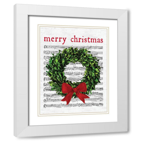 Merry Christmas Wreath White Modern Wood Framed Art Print with Double Matting by Lettered and Lined
