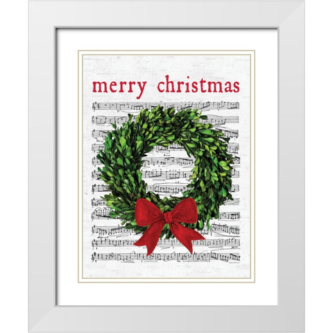 Merry Christmas Wreath White Modern Wood Framed Art Print with Double Matting by Lettered and Lined