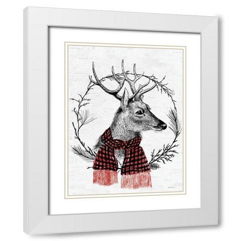 Reindeer Wreath White Modern Wood Framed Art Print with Double Matting by Lettered and Lined