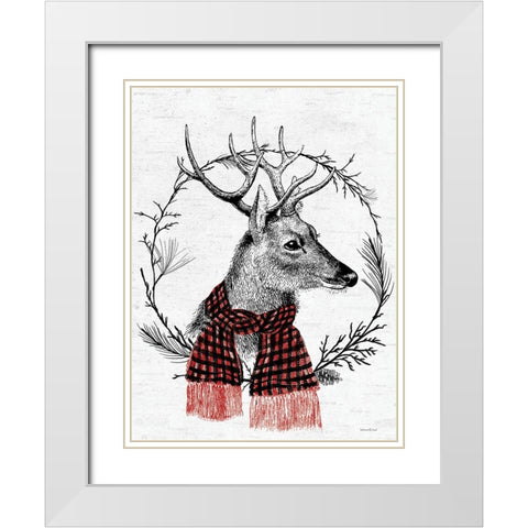 Reindeer Wreath White Modern Wood Framed Art Print with Double Matting by Lettered and Lined