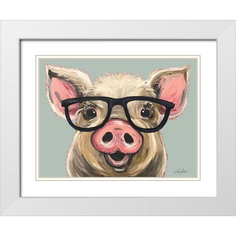 Smart Posey the Pig White Modern Wood Framed Art Print with Double Matting by Keller, Lee