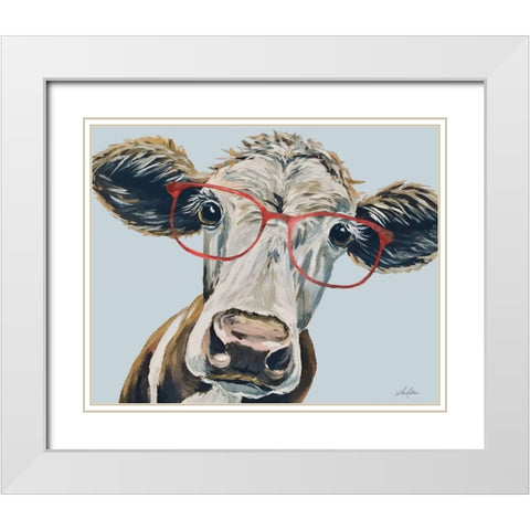 Cora the Cow White Modern Wood Framed Art Print with Double Matting by Keller, Lee