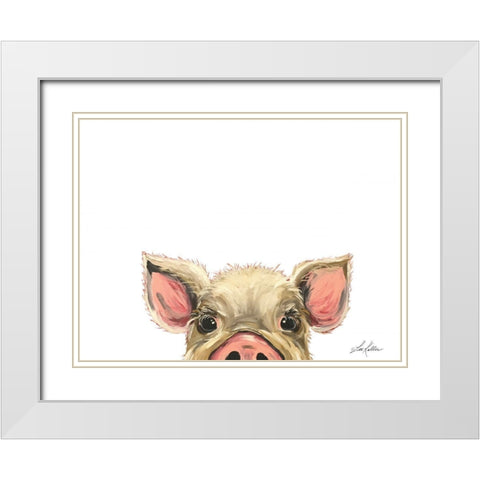 Peeking Pig White Modern Wood Framed Art Print with Double Matting by Keller, Lee