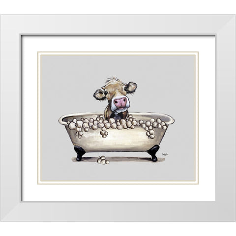 Farm Animal Bubble Bath I White Modern Wood Framed Art Print with Double Matting by Keller, Lee
