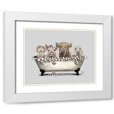 Farm Animal Bubble Bath II White Modern Wood Framed Art Print with Double Matting by Keller, Lee