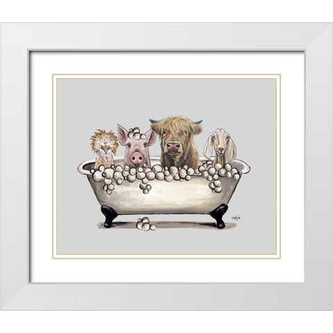Farm Animal Bubble Bath II White Modern Wood Framed Art Print with Double Matting by Keller, Lee