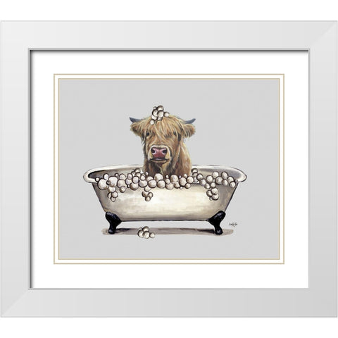 Farm Animal Bubble Bath III White Modern Wood Framed Art Print with Double Matting by Keller, Lee